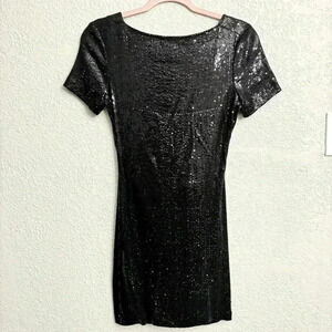 Ali Ra Black Sequin Mini Dress Drop Back - Size 4